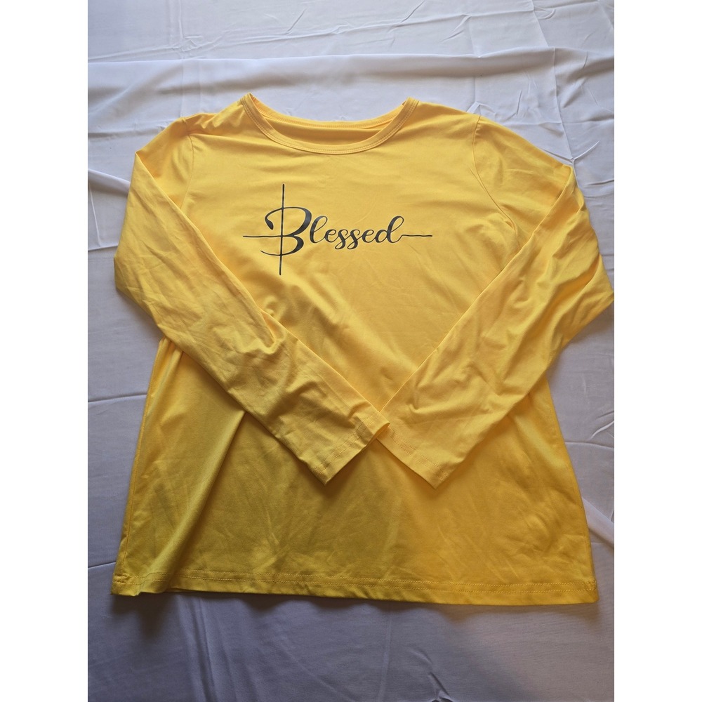 Blessed Graphic‎ Long Sleeve T-Shirt Top Tee, Women's Yellow Crewneck